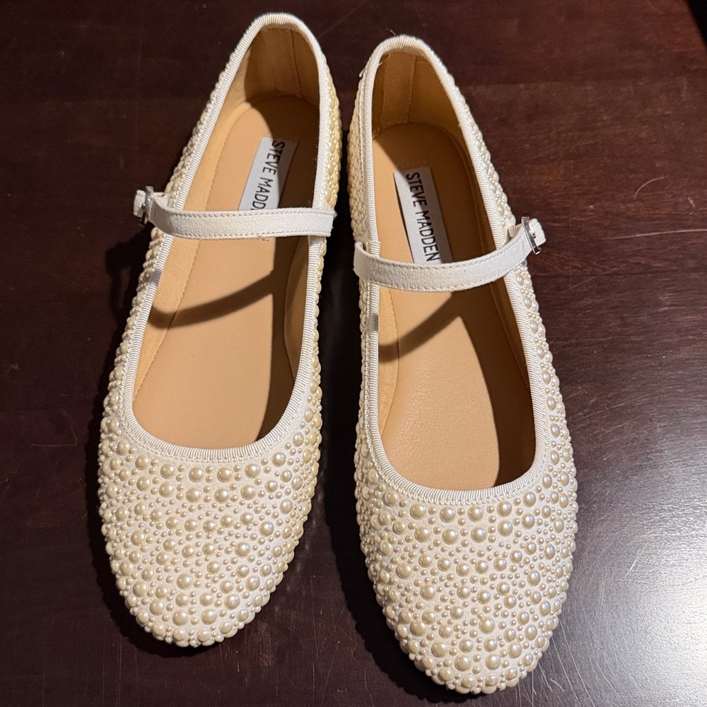 Steve Madden Cream Pearl Embellished Mary Janes
